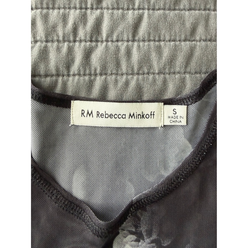 Rebecca Minkoff Grey Floral Mesh Long Sleeve Top Crew Neck Rose Print Small - Picture 3 of 7